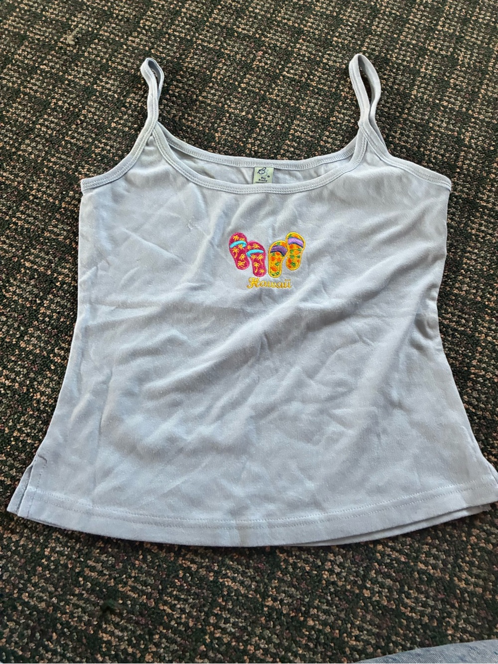 Light Blue Spaghetti Strap Tank with Flip-Flop Embroidery